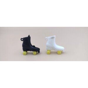 Vtg Miniature Black & White Plastic Roller Skates 1" Retro Cake Topper Birthday